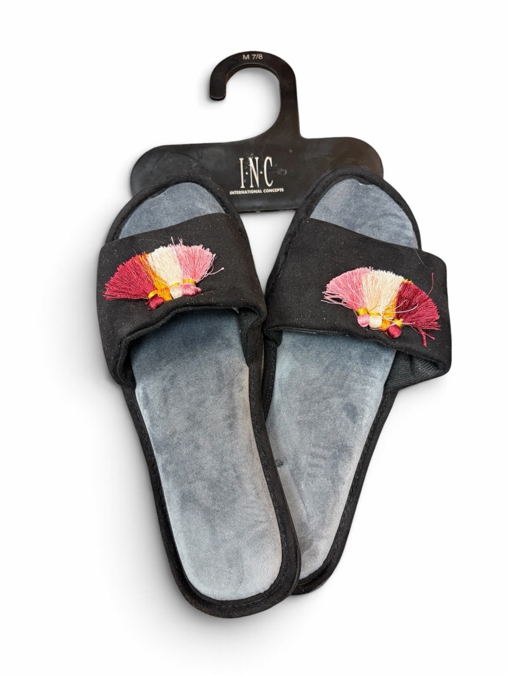 INC International Concepts Black Slide Mules with Multicolor Tassels